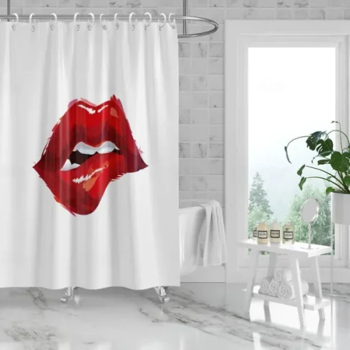 Shower Curtain with 12 Hooks 180cm*180cm(70"*70") Polyester Washable Waterproof Pattern Bathroom Bathtub Decor Sexy Red Lip