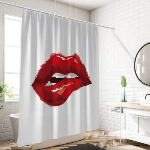 Shower Curtain with 12 Hooks 180cm*180cm(70"*70") Polyester Washable Waterproof Pattern Bathroom Bathtub Decor Sexy Red Lip
