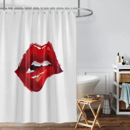 Shower Curtain with 12 Hooks 180cm*180cm(70"*70") Polyester Washable Waterproof Pattern Bathroom Bathtub Decor Sexy Red Lip