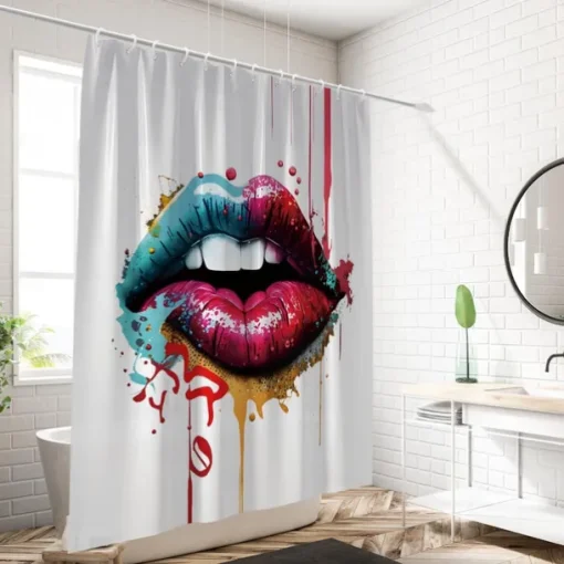 Shower Curtain with 12 Hooks 180cm*180cm(70"*70") Polyester Washable Waterproof Pattern Bathroom Bathtub Decor Sexy Red Lip