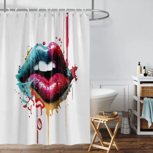 Shower Curtain with 12 Hooks 180cm*180cm(70"*70") Polyester Washable Waterproof Pattern Bathroom Bathtub Decor Sexy Red Lip
