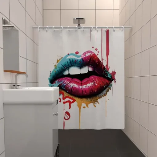Shower Curtain with 12 Hooks 180cm*180cm(70"*70") Polyester Washable Waterproof Pattern Bathroom Bathtub Decor Sexy Red Lip