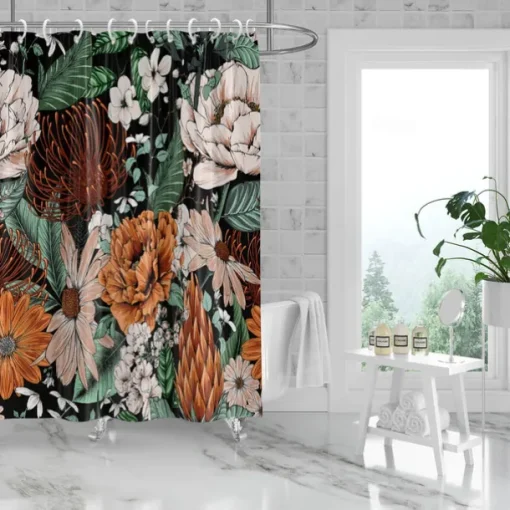 Shower Curtain with 12 Hooks 180cm*180cm(70"*70") Polyester Washable Waterproof Pattern Bathroom Bathtub Decor Vintage Peony Floral