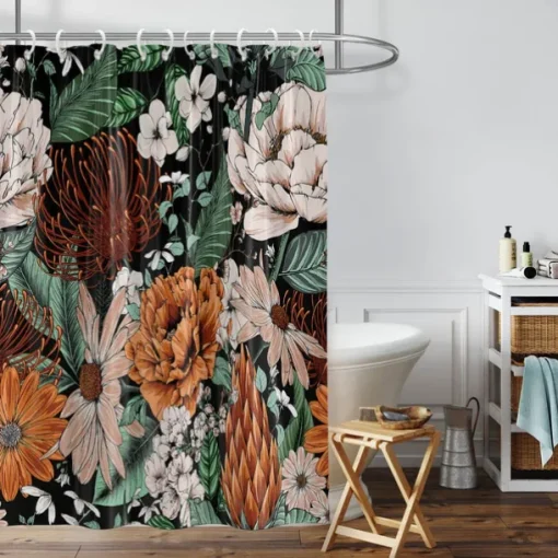 Shower Curtain with 12 Hooks 180cm*180cm(70"*70") Polyester Washable Waterproof Pattern Bathroom Bathtub Decor Vintage Peony Floral