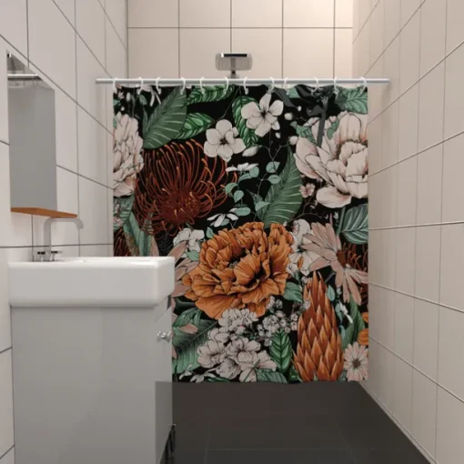 Shower Curtain with 12 Hooks 180cm*180cm(70"*70") Polyester Washable Waterproof Pattern Bathroom Bathtub Decor Vintage Peony Floral