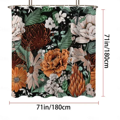 Shower Curtain with 12 Hooks 180cm*180cm(70"*70") Polyester Washable Waterproof Pattern Bathroom Bathtub Decor Vintage Peony Floral