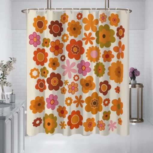 Shower Curtain with 12 Hooks 180cm*180cm(70"*70") Polyester Washable Waterproof Pattern Bathroom Bathtub Decor Vintage Peony Floral