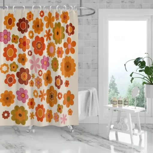 Shower Curtain with 12 Hooks 180cm*180cm(70"*70") Polyester Washable Waterproof Pattern Bathroom Bathtub Decor Vintage Peony Floral