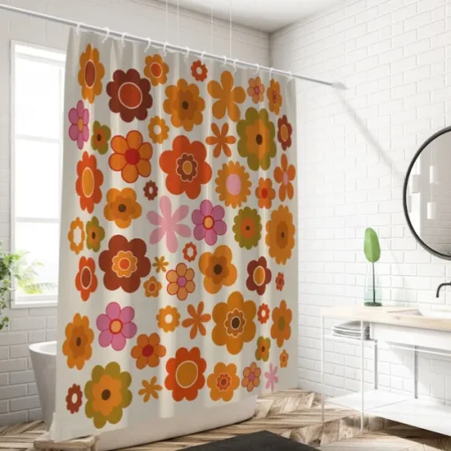 Shower Curtain with 12 Hooks 180cm*180cm(70"*70") Polyester Washable Waterproof Pattern Bathroom Bathtub Decor Vintage Peony Floral