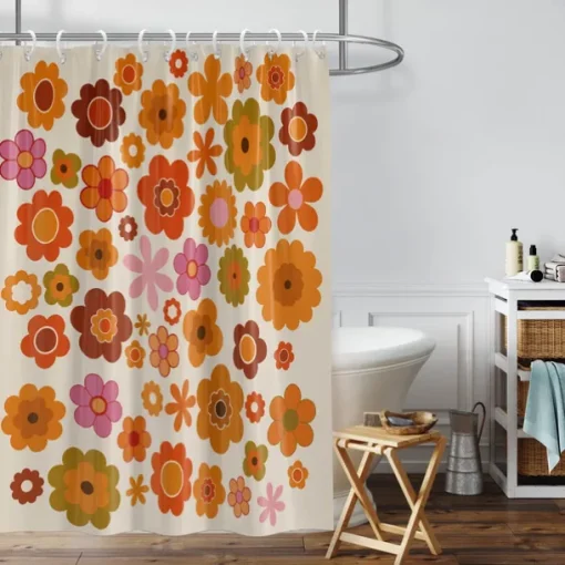 Shower Curtain with 12 Hooks 180cm*180cm(70"*70") Polyester Washable Waterproof Pattern Bathroom Bathtub Decor Vintage Peony Floral
