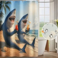 Shower Curtain with 12 Hooks 180cm*180cm(70"*70") Polyester Washable Waterproof Pattern Bathroom Bathtub Decor Animal Sharks