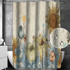 Shower Curtain with 12 Hooks 180cm*180cm(70"*70") Polyester Washable Waterproof Rustic Farmhouse Wooden Vintage Barn Pattern