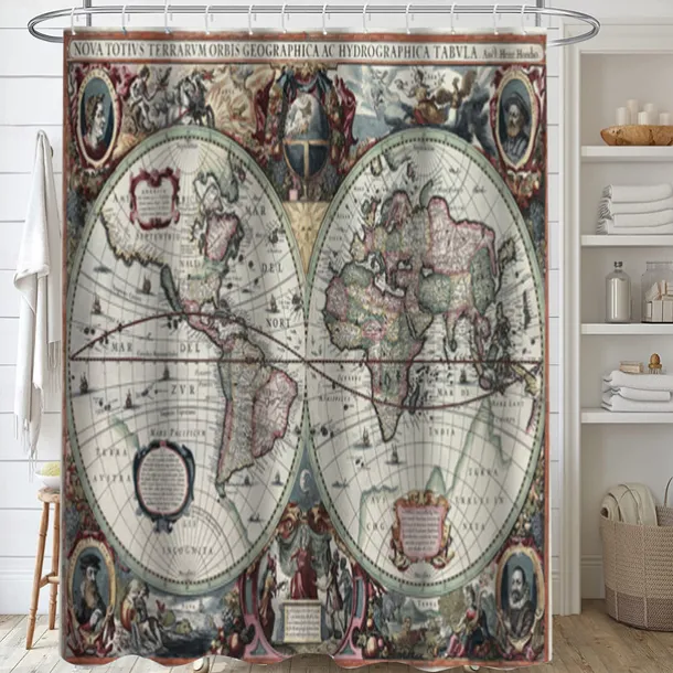 Shower Curtain with Hooks 180cm*180cm(70"*70") Polyester Washable Waterproof World Map Pattern