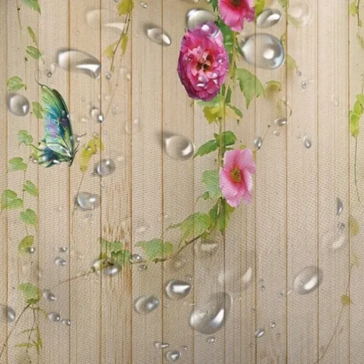 Shower Curtain with Hooks 180cm*180cm(70"*70") Polyester Washable Waterproof Floral Butterfly Pattern Bathroom Decor
