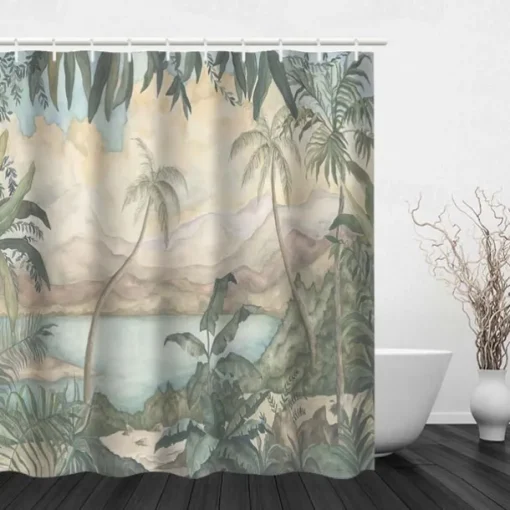 Shower Curtain with Hooks 180cm*180cm(70"*70") Polyester Washable Waterproof Forest Tropical Rainforest Plant Pattern Home Decoration Bathroom