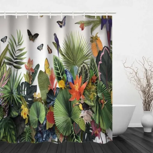 Shower Curtain with Hooks 180cm*180cm(70"*70") Polyester Washable Waterproof Forest Tropical Rainforest Plant Pattern Home Decoration Bathroom