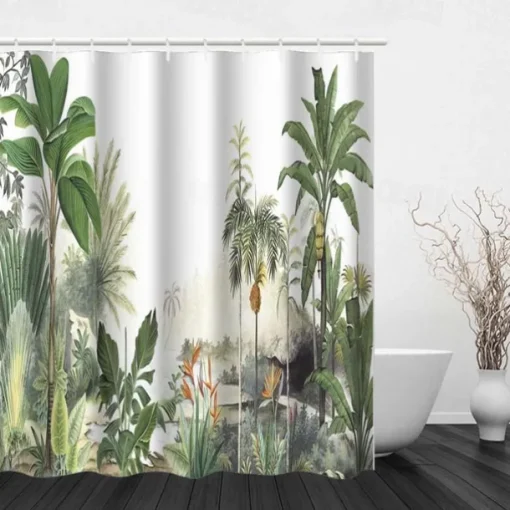 Shower Curtain with Hooks 180cm*180cm(70"*70") Polyester Washable Waterproof Forest Tropical Rainforest Plant Pattern Home Decoration Bathroom