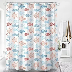 Shower Curtain with Hooks 180cm*180cm(70"*70") Polyester Washable Waterproof Colorful Fishes for Kid Abstract Modern Cartoon Pattern