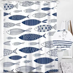 Shower Curtain with Hooks 180cm*180cm(70"*70") Polyester Washable Waterproof Colorful Fishes for Kid Abstract Modern Cartoon Pattern