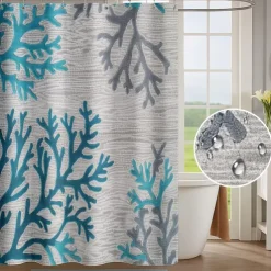 Shower Curtain with Hooks 180cm*180cm(70"*70") Polyester Washable Waterproof Ocean Sea Weeds Pattern Bathroom Decor