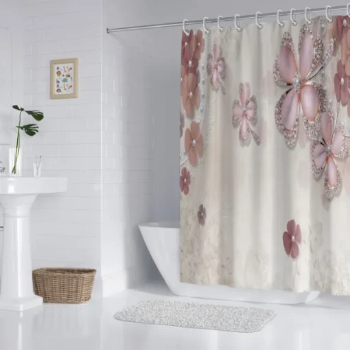 Shower Curtain with Hooks 180cm*180cm(70"*70") Polyester Washable Waterproof Pattern Bathroom Bathtub Decor Jewelry Flower