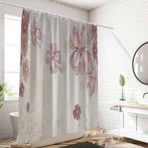 Shower Curtain with Hooks 180cm*180cm(70"*70") Polyester Washable Waterproof Pattern Bathroom Bathtub Decor Jewelry Flower