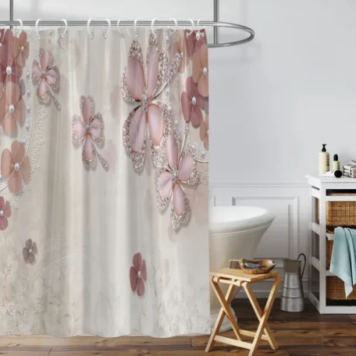 Shower Curtain with Hooks 180cm*180cm(70"*70") Polyester Washable Waterproof Pattern Bathroom Bathtub Decor Jewelry Flower