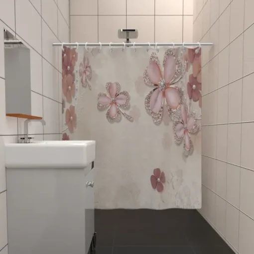 Shower Curtain with Hooks 180cm*180cm(70"*70") Polyester Washable Waterproof Pattern Bathroom Bathtub Decor Jewelry Flower