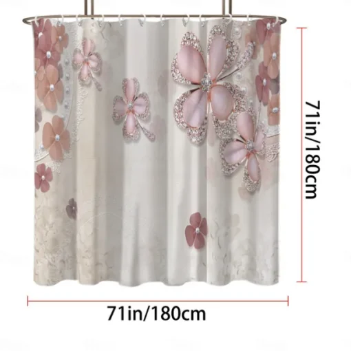 Shower Curtain with Hooks 180cm*180cm(70"*70") Polyester Washable Waterproof Pattern Bathroom Bathtub Decor Jewelry Flower