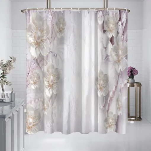 Shower Curtain with Hooks 180cm*180cm(70"*70") Polyester Washable Waterproof Pattern Bathroom Bathtub Decor Jewelry Flower