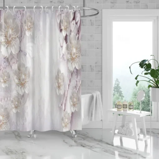 Shower Curtain with Hooks 180cm*180cm(70"*70") Polyester Washable Waterproof Pattern Bathroom Bathtub Decor Jewelry Flower