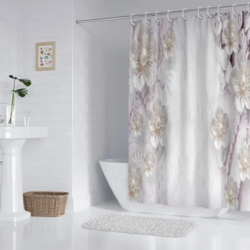 Shower Curtain with Hooks 180cm*180cm(70"*70") Polyester Washable Waterproof Pattern Bathroom Bathtub Decor Jewelry Flower