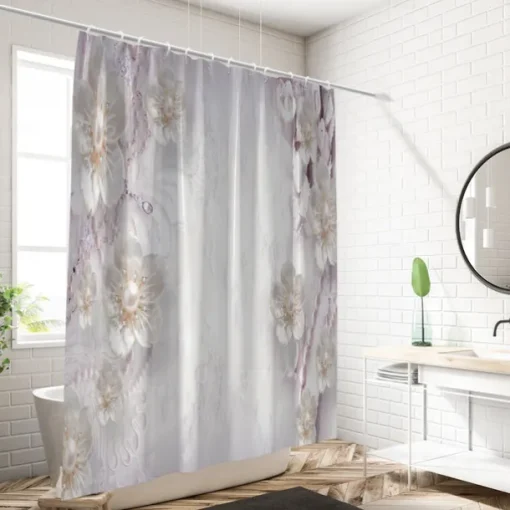 Shower Curtain with Hooks 180cm*180cm(70"*70") Polyester Washable Waterproof Pattern Bathroom Bathtub Decor Jewelry Flower