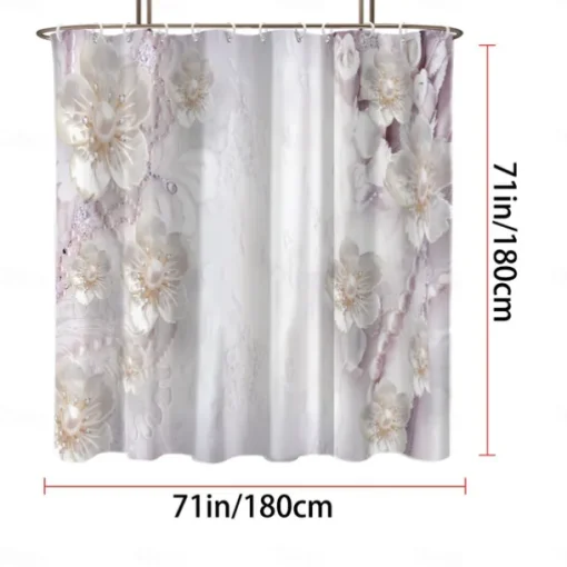 Shower Curtain with Hooks 180cm*180cm(70"*70") Polyester Washable Waterproof Pattern Bathroom Bathtub Decor Jewelry Flower