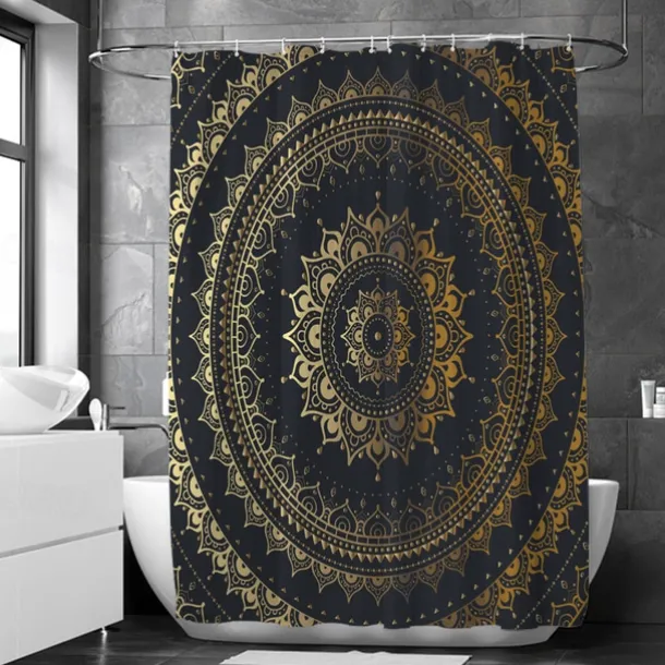 Shower Curtain with Hooks 180cm*180cm(70"*70")Polyester Suitable for Separate Wet and Dry Zone Divide Bathroom Waterproof Oil-proof Mandala Bohemian