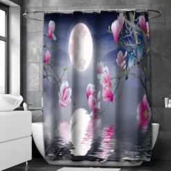 Shower Curtain with Hooks 180cm*180cm(70"*70") Polyester Washable Waterproof Landscape Floral Plant Pattern