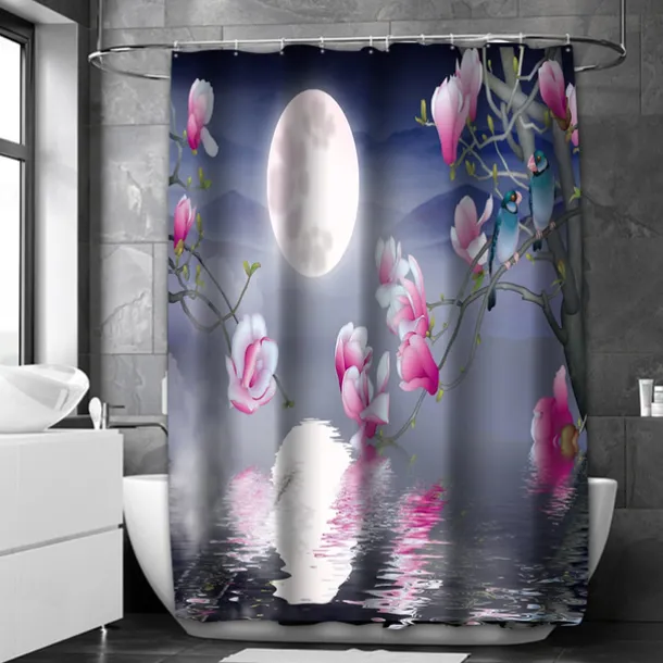 Shower Curtain with Hooks 180cm*180cm(70"*70") Polyester Washable Waterproof Landscape Floral Plant Pattern