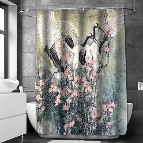 Shower Curtain with Hooks 180cm*180cm(70"*70") Polyester Washable Waterproof Landscape Floral Plant Pattern