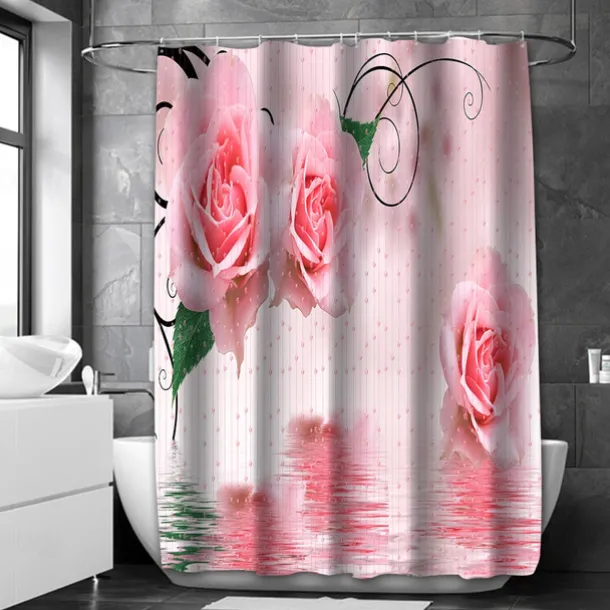 Shower Curtain with Hooks 180cm*180cm(70"*70") Polyester Washable Waterproof Landscape Floral Plant Pattern