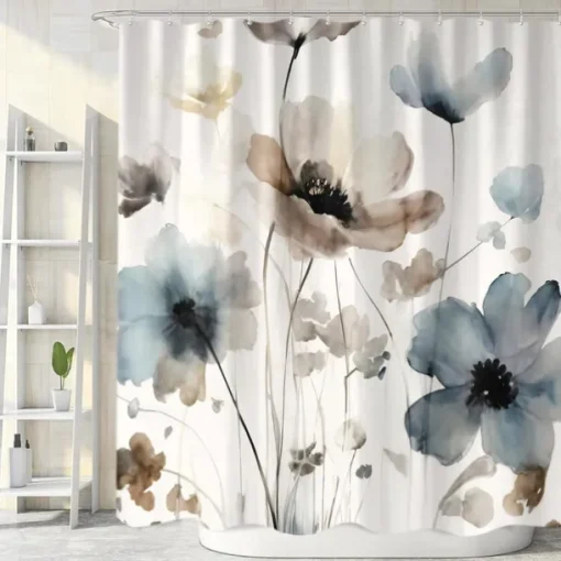 Shower Curtain with Hooks 180cm*180cm(70"*70") Polyester Washable Waterproof Pattern Bathroom Bathtub Decor Botanical Floral