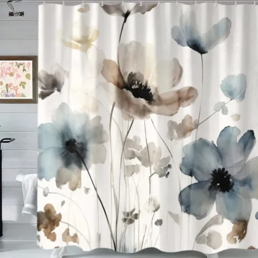 Shower Curtain with Hooks 180cm*180cm(70"*70") Polyester Washable Waterproof Pattern Bathroom Bathtub Decor Botanical Floral