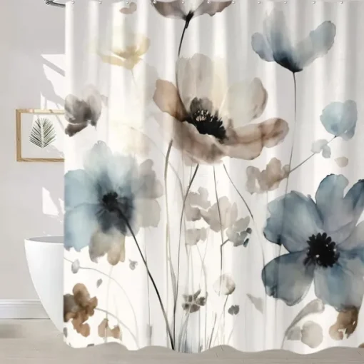Shower Curtain with Hooks 180cm*180cm(70"*70") Polyester Washable Waterproof Pattern Bathroom Bathtub Decor Botanical Floral