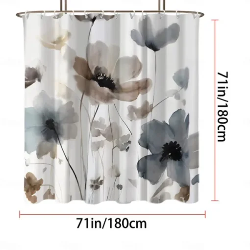 Shower Curtain with Hooks 180cm*180cm(70"*70") Polyester Washable Waterproof Pattern Bathroom Bathtub Decor Botanical Floral