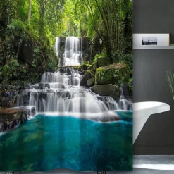 Shower Curtain with Hooks 180cm*180cm(70