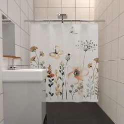 Shower Curtain with Hooks 180cm*180cm(70