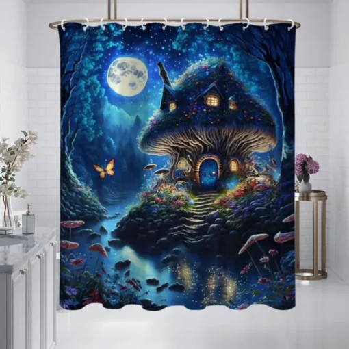 Shower Curtain with Hooks 180cm*180cm(70"*70") Polyester Washable Waterproof Pattern Bathroom Bathtub Decor Landscape Forest
