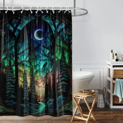 Shower Curtain with Hooks 180cm*180cm(70"*70") Polyester Washable Waterproof Pattern Bathroom Bathtub Decor Landscape Forest