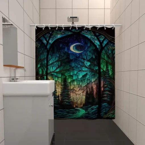 Shower Curtain with Hooks 180cm*180cm(70"*70") Polyester Washable Waterproof Pattern Bathroom Bathtub Decor Landscape Forest
