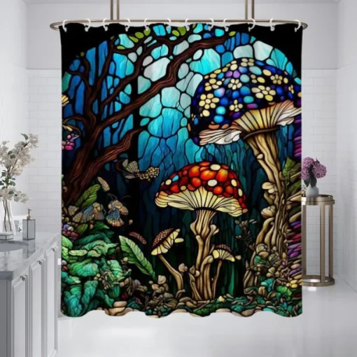 Shower Curtain with Hooks 180cm*180cm(70"*70") Polyester Washable Waterproof Pattern Bathroom Bathtub Decor Landscape Forest