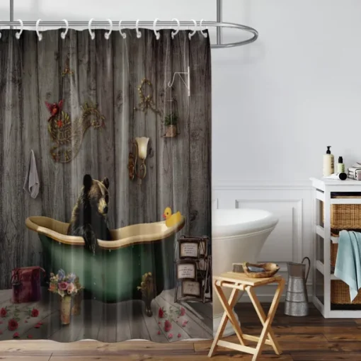 Shower Curtain with Hooks 180cm*180cm(70"*70") Polyester Washable Waterproof Pattern Bathroom Bathtub Decor Retro Vintage